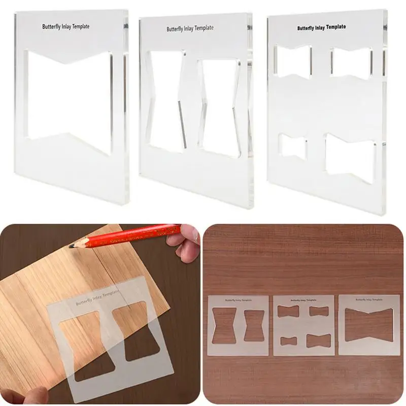 Bowtie Router Template Jig Kit 3X Acrylic Router Inlay Parts Tool Transparent Clearly Marked Measurements For Enhancing Projects