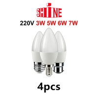 Pack of 4Pcs Led Candle Bulb C37 3w 5w 6w 7w E14 E27 B22 AC220V Warm White Cold White Daylight For Home Decoration Lamp