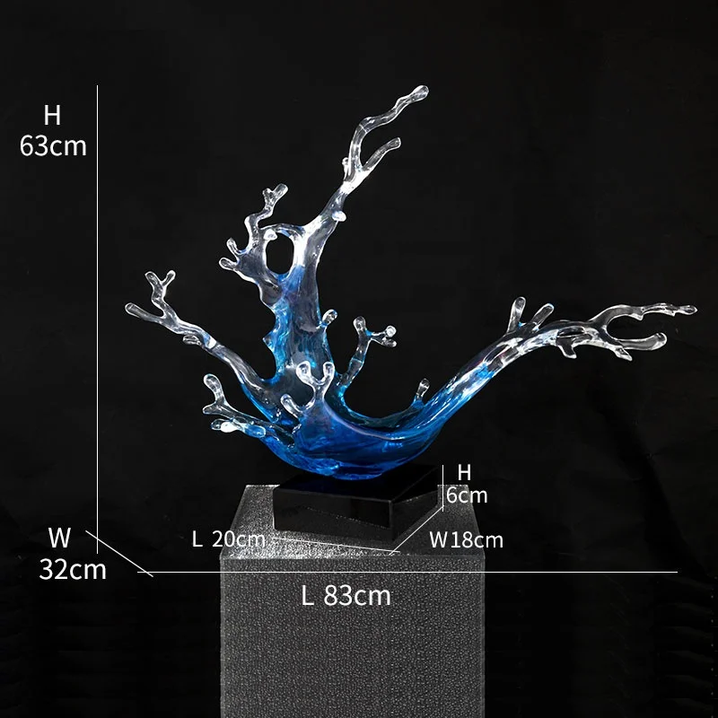 Home decoration sea spray abstract blue transparent resin sculpture