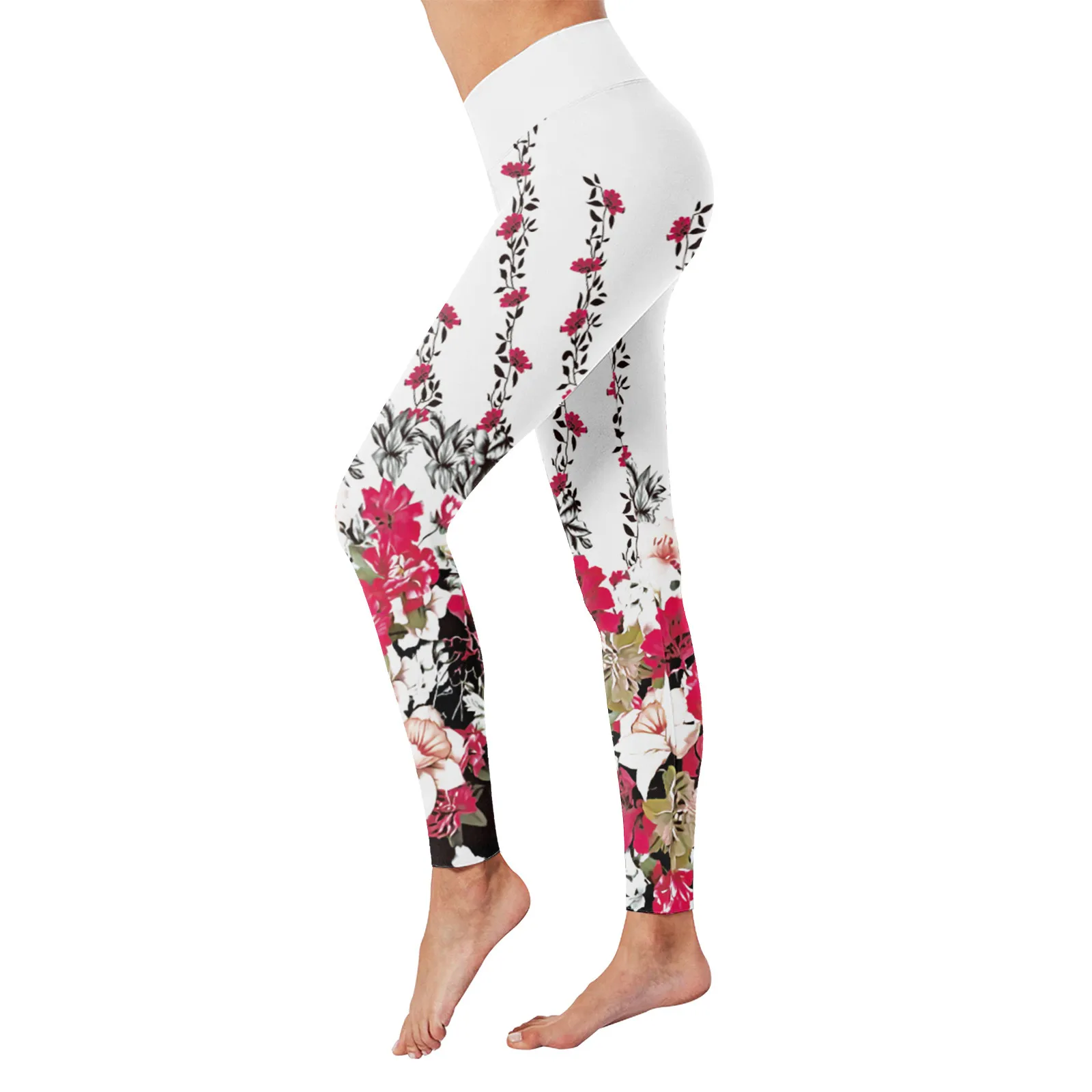 Mallas con estampado floral para mujer, pantalones de cintura alta, mallas deportivas para correr, levantamiento de glúteos, Leggings de entrenamiento para Fitness