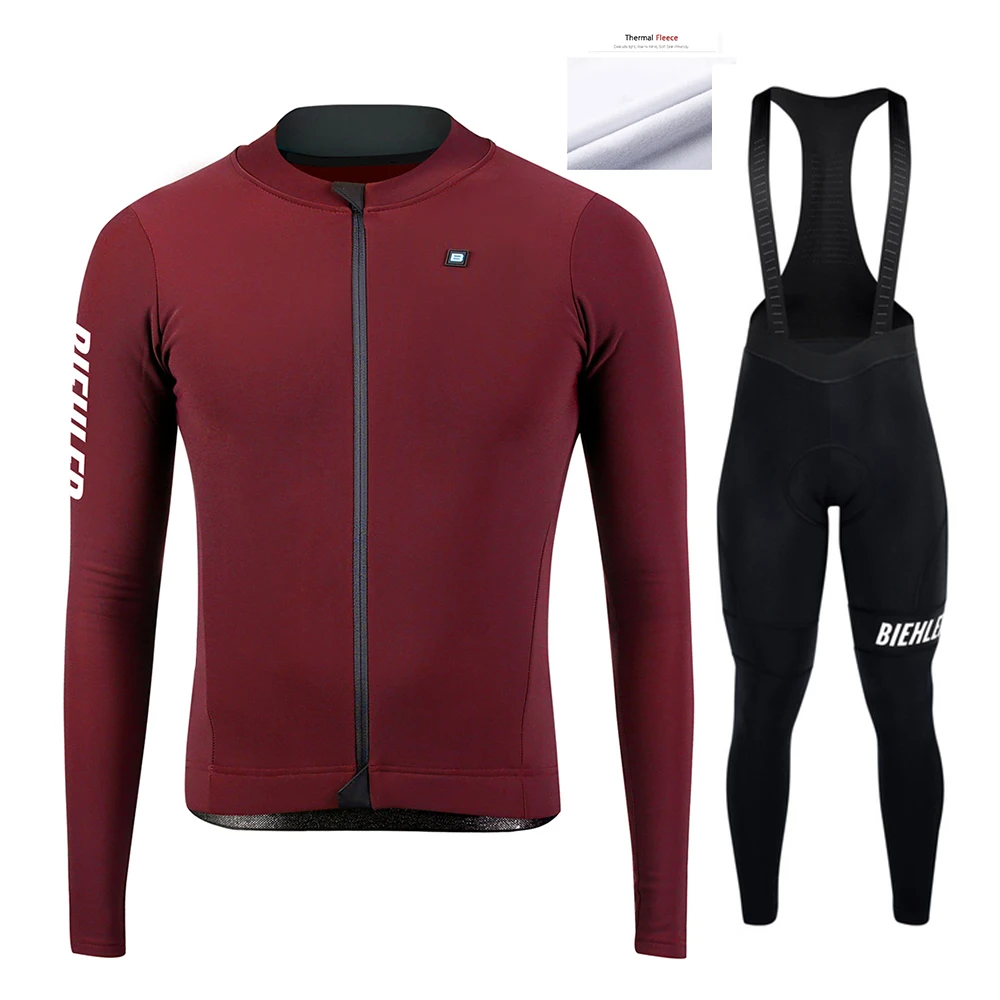 BIEHLER 2022 Winter Thermal Cycling Clothing Set Fleece Racing Bike Jersey Set MTB Bike Suits Ropa Ciclismo