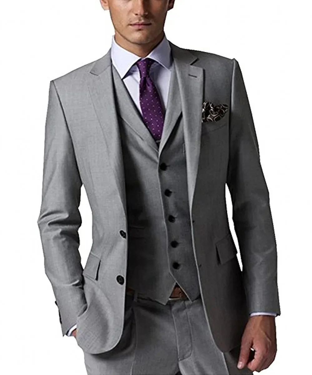 

Custom Made Groom Tuxedos Light Grey Groomsmen Custom Made Side Vent Best Man Suit Wedding/Men Suits Bridegroom (Jacket+Pants+Ti