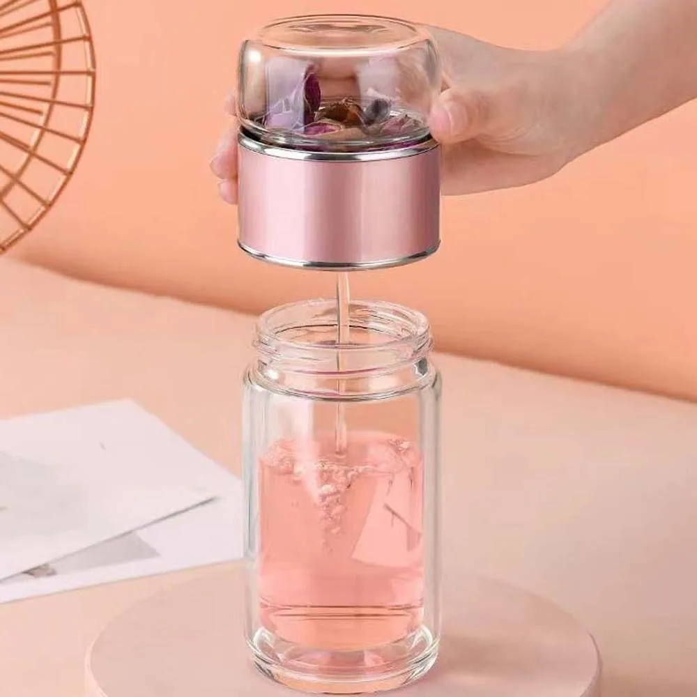

Borosilicate Glass Tea Water Separation Bottle Round Mouth Transparent 500ML Tea Bottle Leak-proof Corrosion Resistance