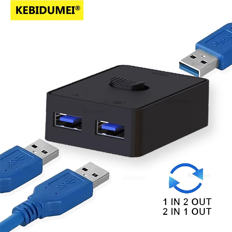 

Переключатель USB 3.0 KVM-переключатель 1x2/2x1, двунаправленный общий контроллер, разветвитель для компьютера, ПК, клавиатуры, мыши, принтера, концентратор USB 2.0