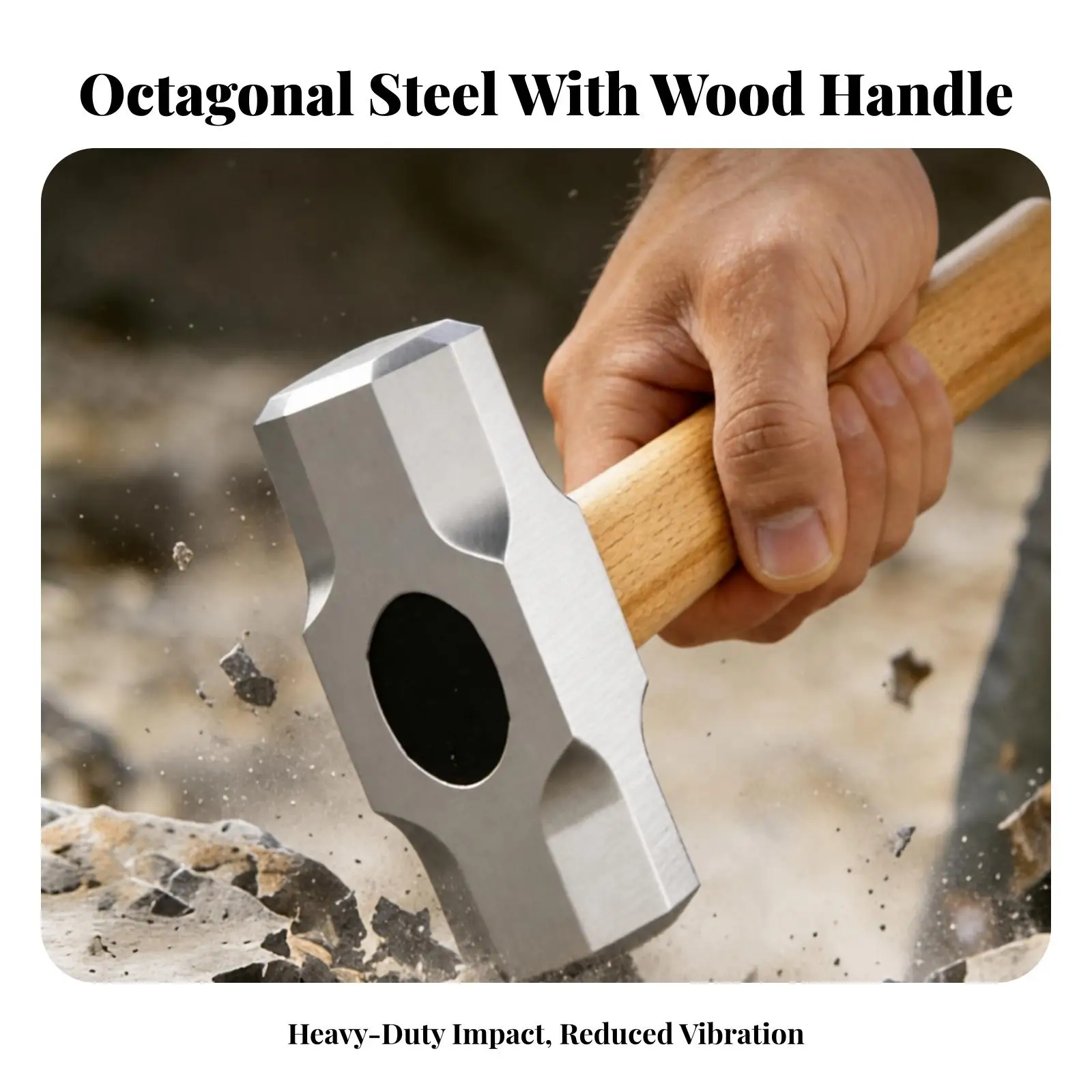 Stone Mason Hammer Heavy Duty Octagonal Head Wood Handle for Breaking Concrete Granite Marble Shaping Building Tasks