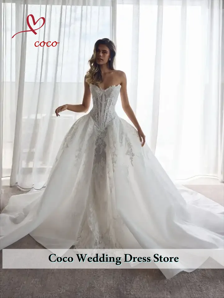 Maßgeschneidertes, luxuriöses, desmontable-Hochzeitskleid 2 und 1, herzförmiger Kragen, ärmelloses Meerjungfrau-Hochzeitskleid. Vestidos de Novia