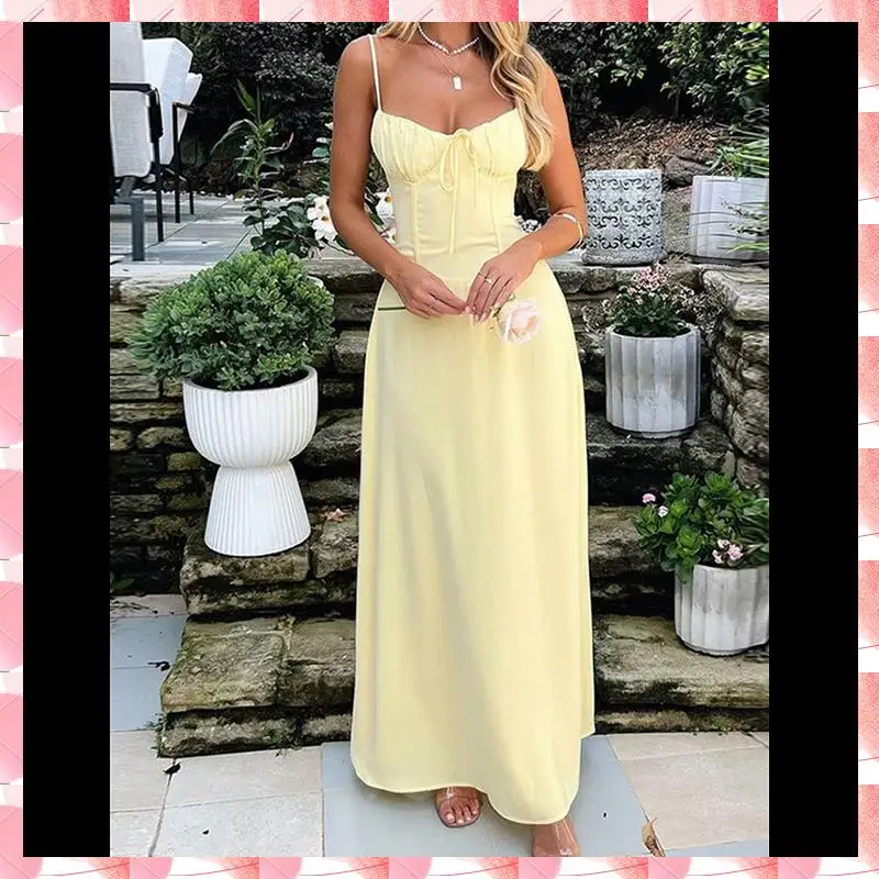 Boho Flowy Slit Lace Up Dresses For Women Going Out A Line Casual Sundress