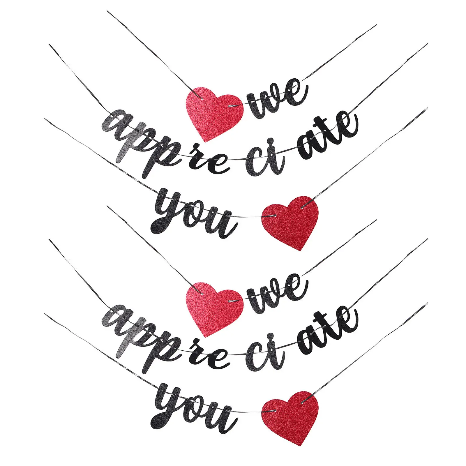 2Set We Appreciate You Banner Black Glitter Red Heart Appreciation Backdrop Office Staff Teacher Employee Thank You Decor