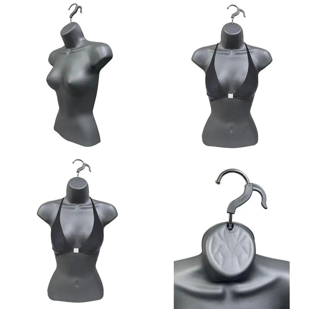 

Stackable Hollow Back Female Mannequin Set, S-M Size, for T-Shirt Displays, Craft Shows, Design (Gray, 3-Pack)