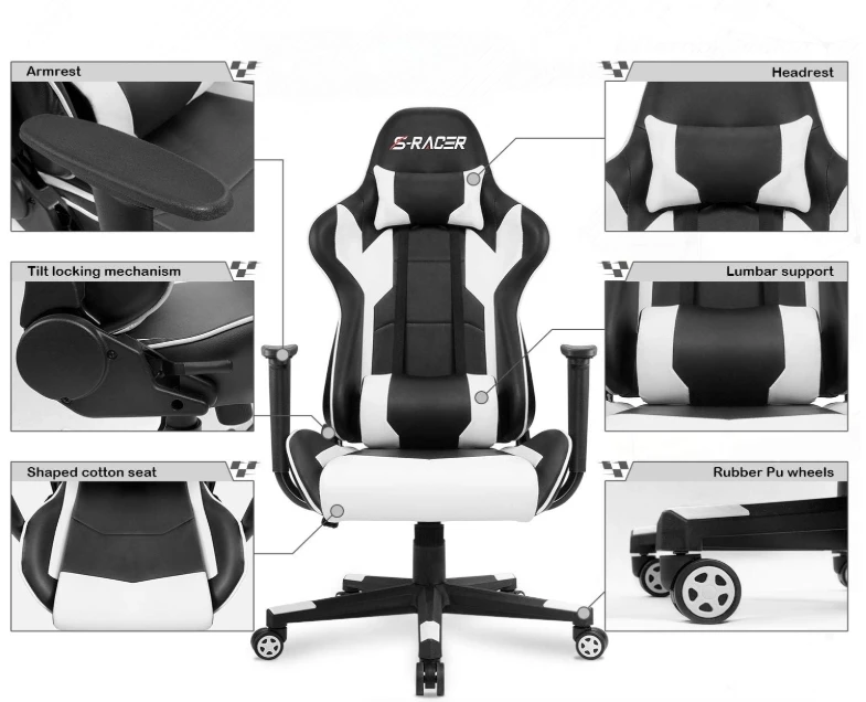 Gaming, Office Chair High Back Computer Chair Leather Desk Chair Racing Executive Ergonomic Adjustable Swivel