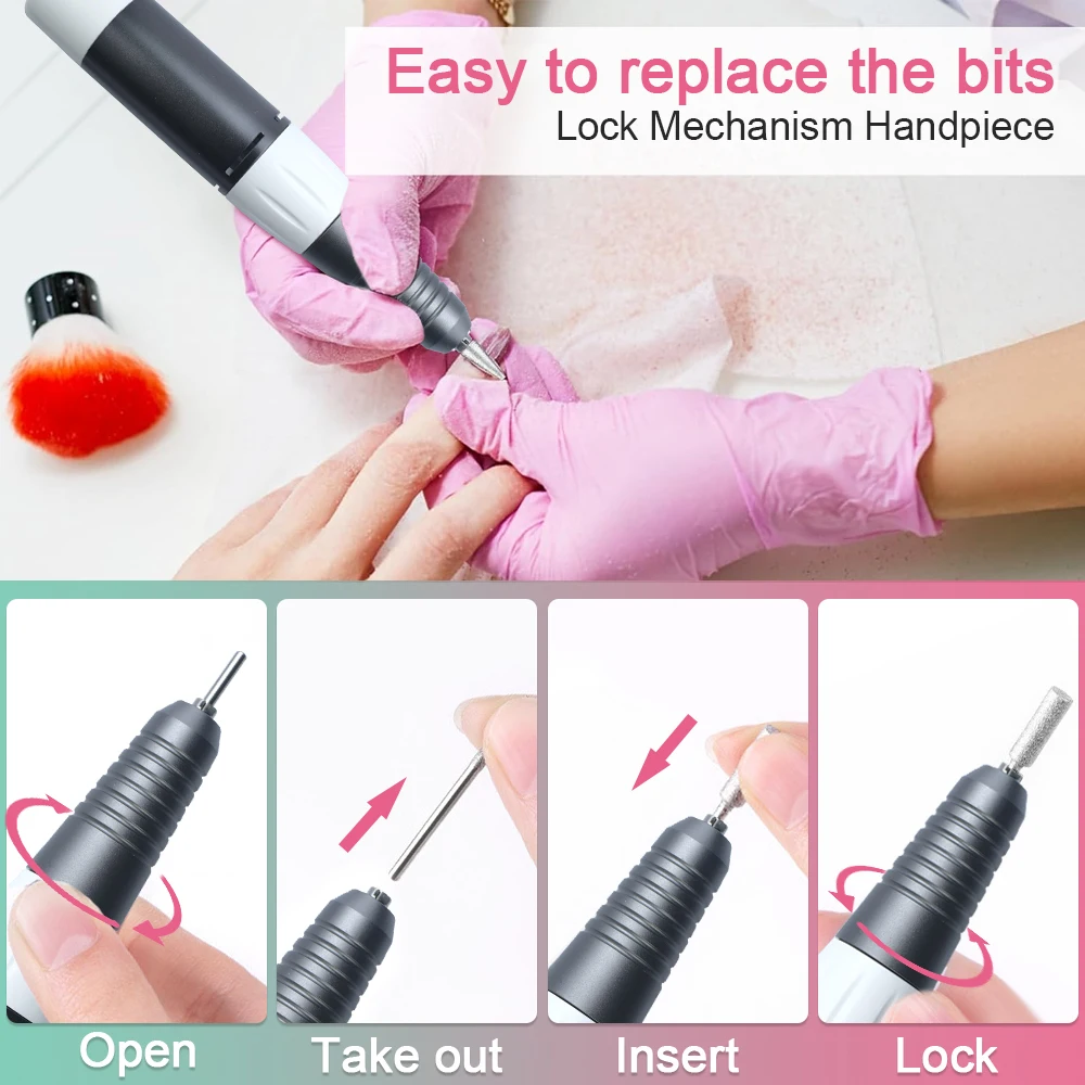 35000RPM Electric Nail Drill Machine Manicure Pedicure Professional Nail Lathe Low Noise Cutters Nail File Kit