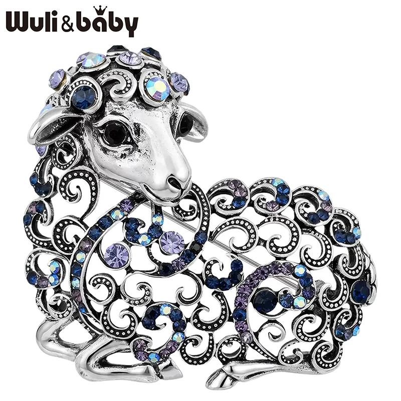 Wuli&baby Vintage Hollow Sheep Brooches For Women Unisex 3-color Rhinestone Zodiac Animal Brooch Pins New Year Fashion Gifts