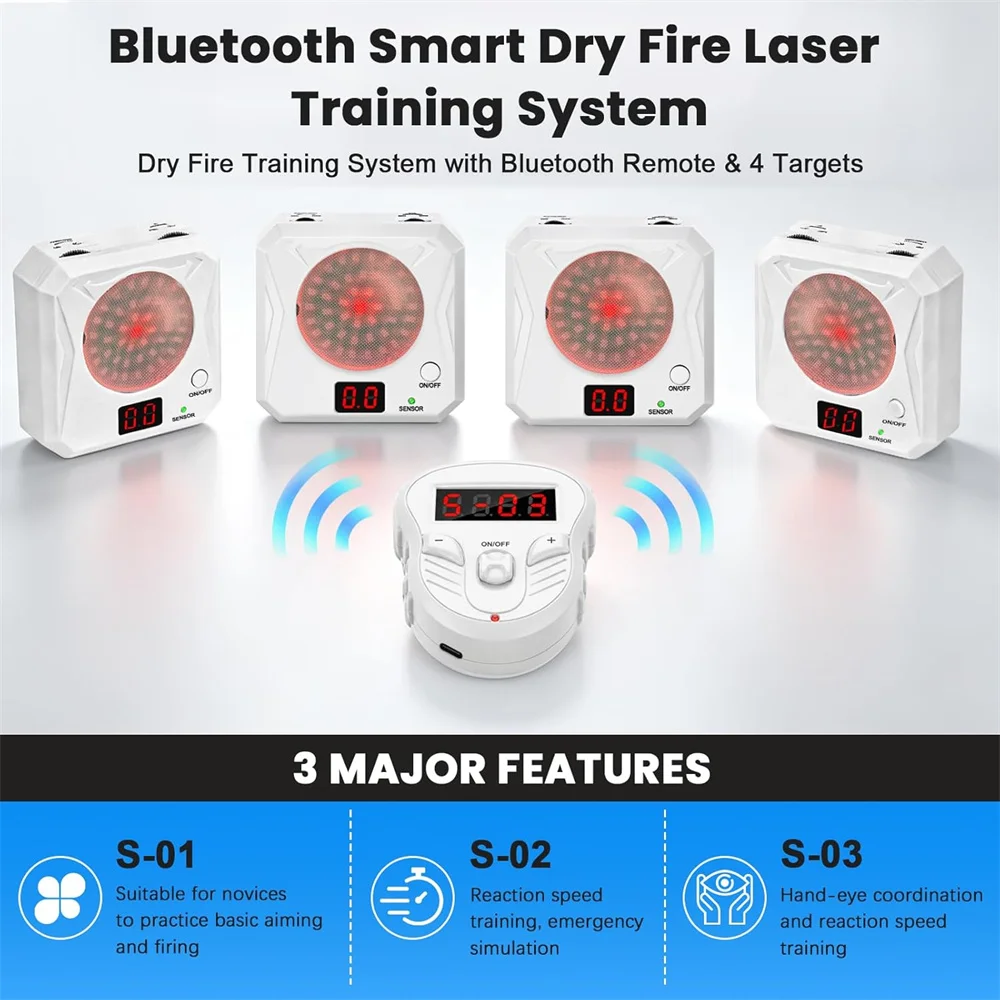 Bluetooth Smart Dry Fire Laser Training System with Remote Control 4 Training Targets Interactive Dry Fire Shooting Practice Kit