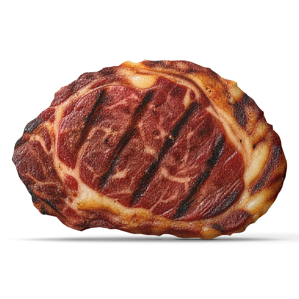 Ribeye Steak Pillow Realistic Food Cushion Grill Master Plush Stuffed Throw Pillow Meat Lover Gift Sofa Home Decor Accent