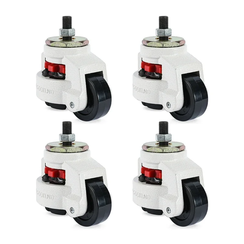 4Pcs GD-40S-3/8 Nylon Wheel and  Pad Leveling Caster, 220 lbs, Stem Mounted with M8 Mounting Hole Diameter, Ivory Finish