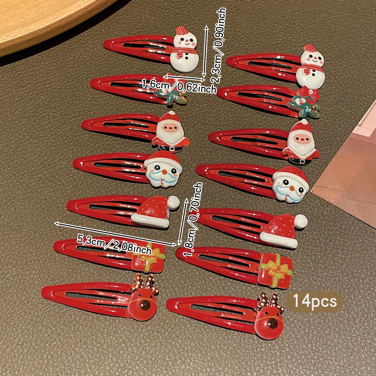 14 Christmas hair clips, cartoon BB clips, Santa Claus snowman hair clips, suitable hair accessories for Christmas use