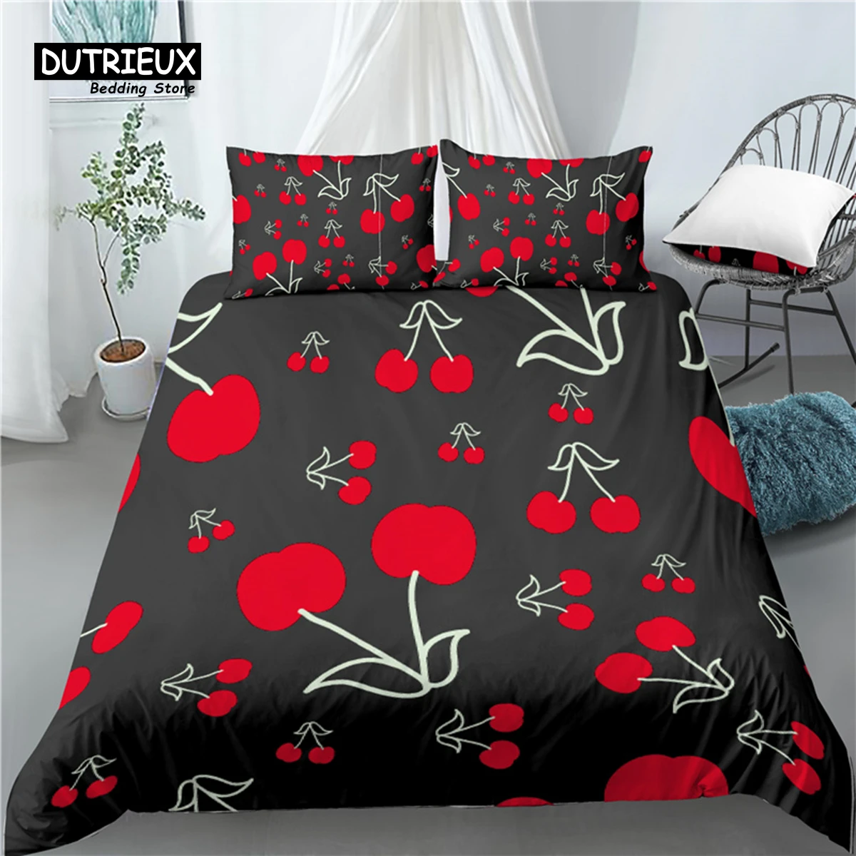 

Home Living Luxury Cherry Print 2/3Pcs Comfortable Duvet Cover PillowCase Bedding Set Queen and King EU/US/AU Size