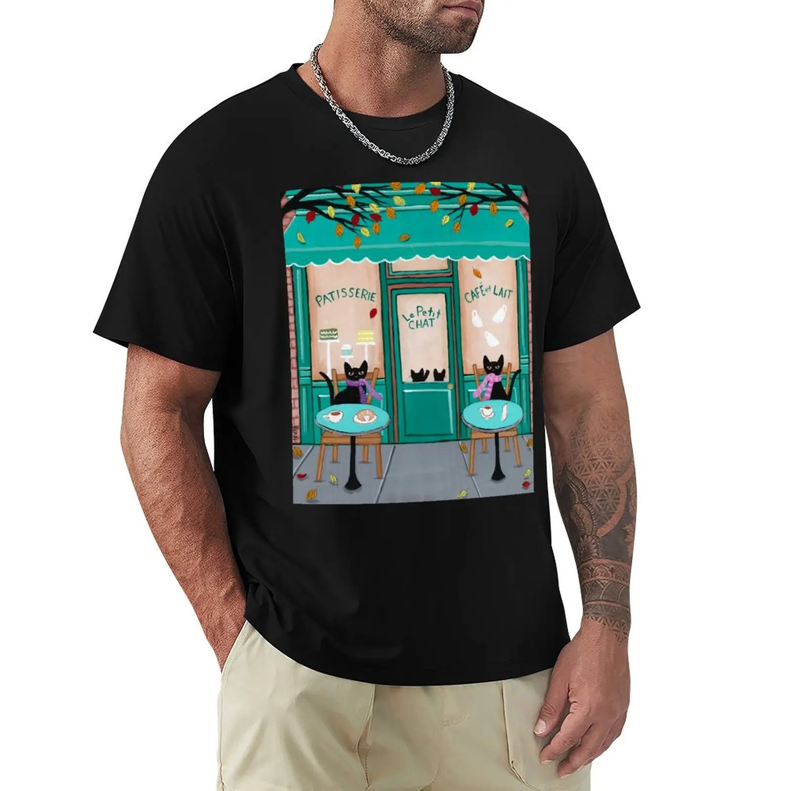 Le Petit Chat Cafe T-Shirt Plus Size Loose Short Sleeve Top