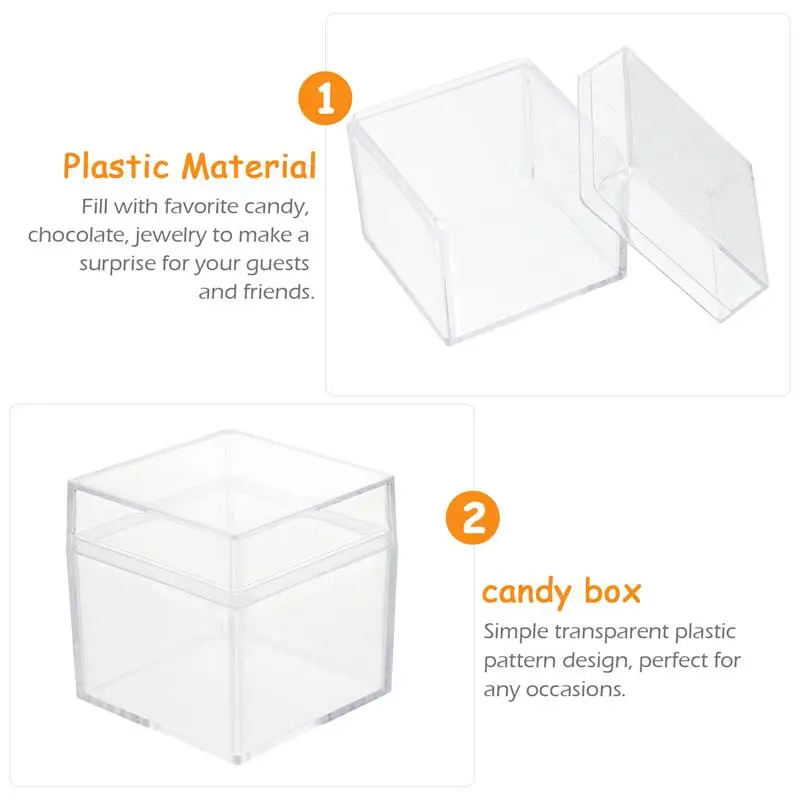 12Pcs Acrylic Box Packing Box Clearcontainers Lid Boxes Favor Candy Box Gift Container Organizer Candy Cube Display Storage