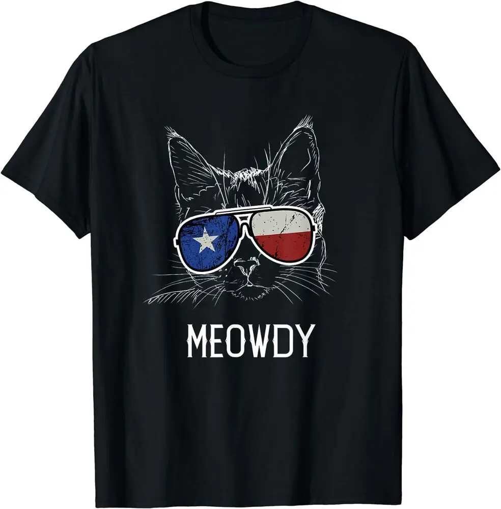 NEW LIMITED Meowdy Cat Meme Texas Sunglasses with TX Flag T-ShirtAnime Costume Cotton Short Sleeve