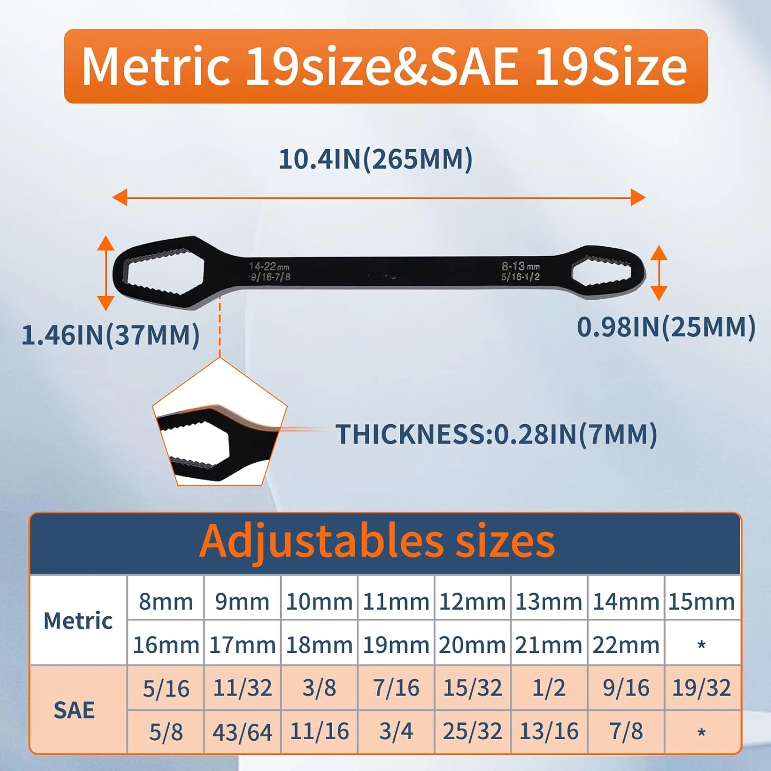 Conjunto de chaves prateadas de ponta dupla auto-aperto ajustáveis versáteis e duráveis para tarefas de reparo e manutenção de 5/16-7/8 polegadas.