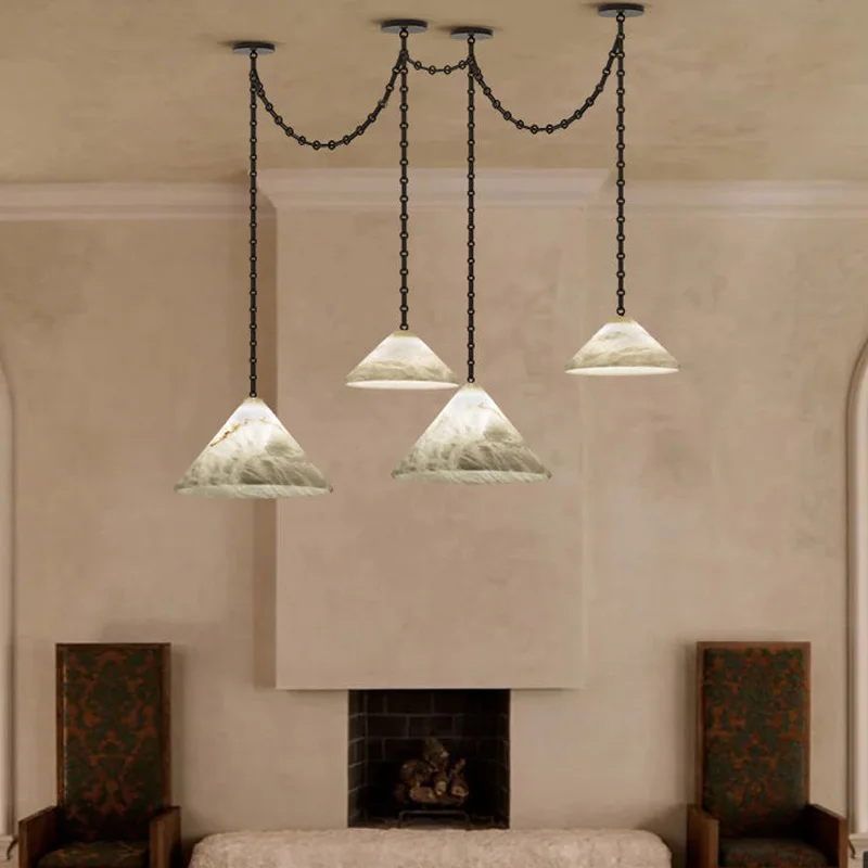 

Luxury Adjustable Chain Marble Chandelier 2025 Customizable Pendant Lamp Dimmable Ceiling Light for Villa Hotel