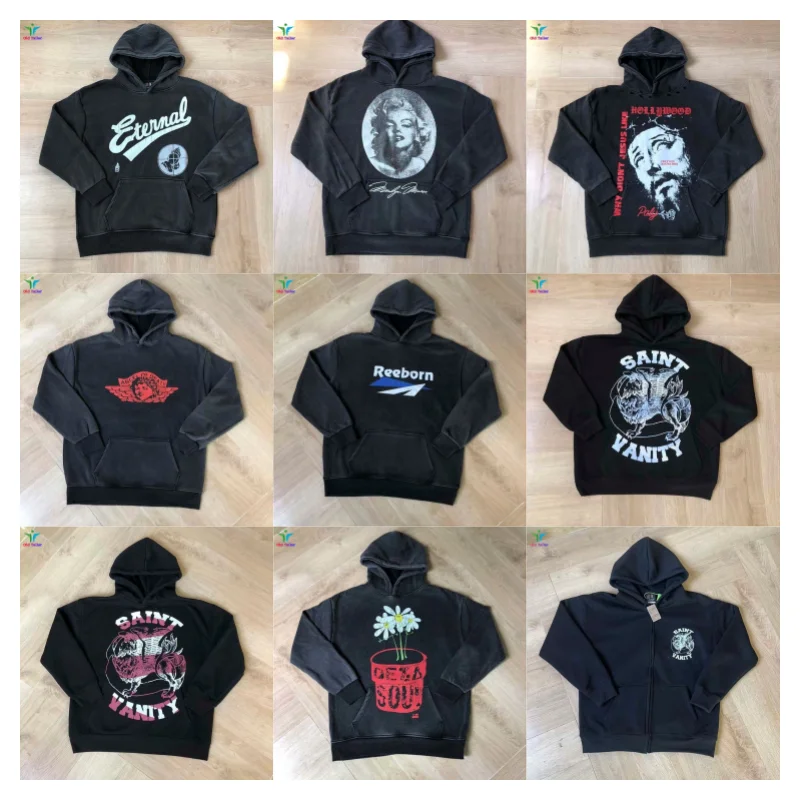 

High Street Multiple Styles SAINT Hooded Sweatshirt Black Winter Print Relaxed Fit Cotton High Quality Men's & Women's Pullover