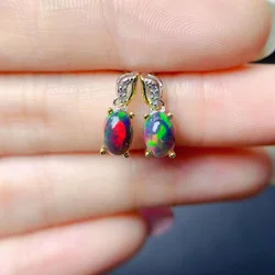 YULEM Natural Black Opal Earring 5*7mm Simple Design Exquisite Beautiful Fire Colours, 925 Pure Silver Hot Selling