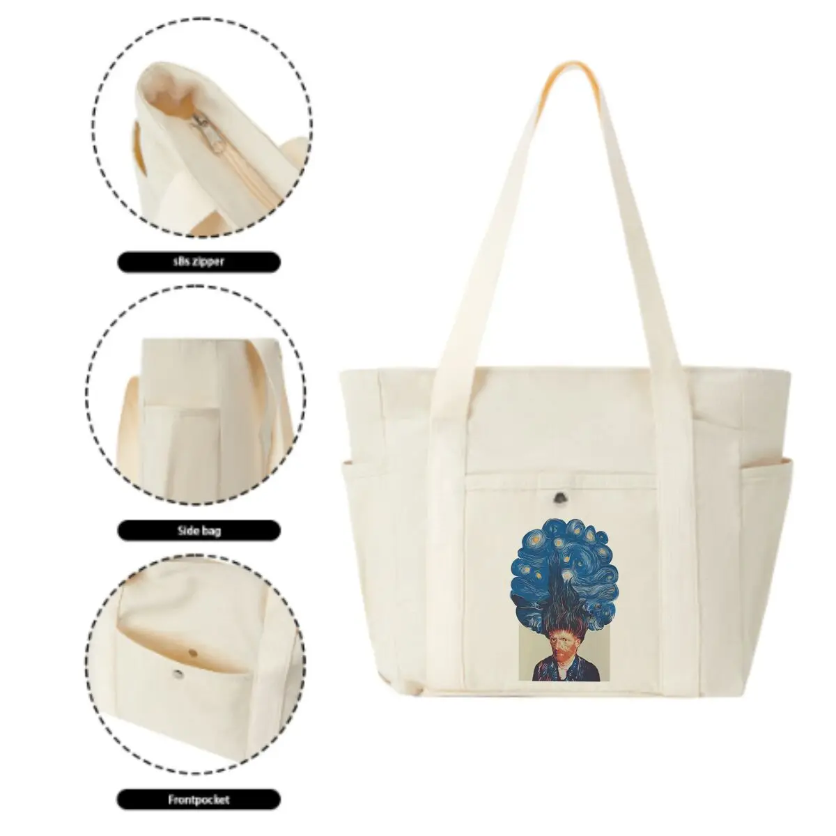 حقيبة يد بتصميم فني مرصعة بالنجوم من فان جوخ، حقيبة يد بسيطة من القماش للتنقل اليومي