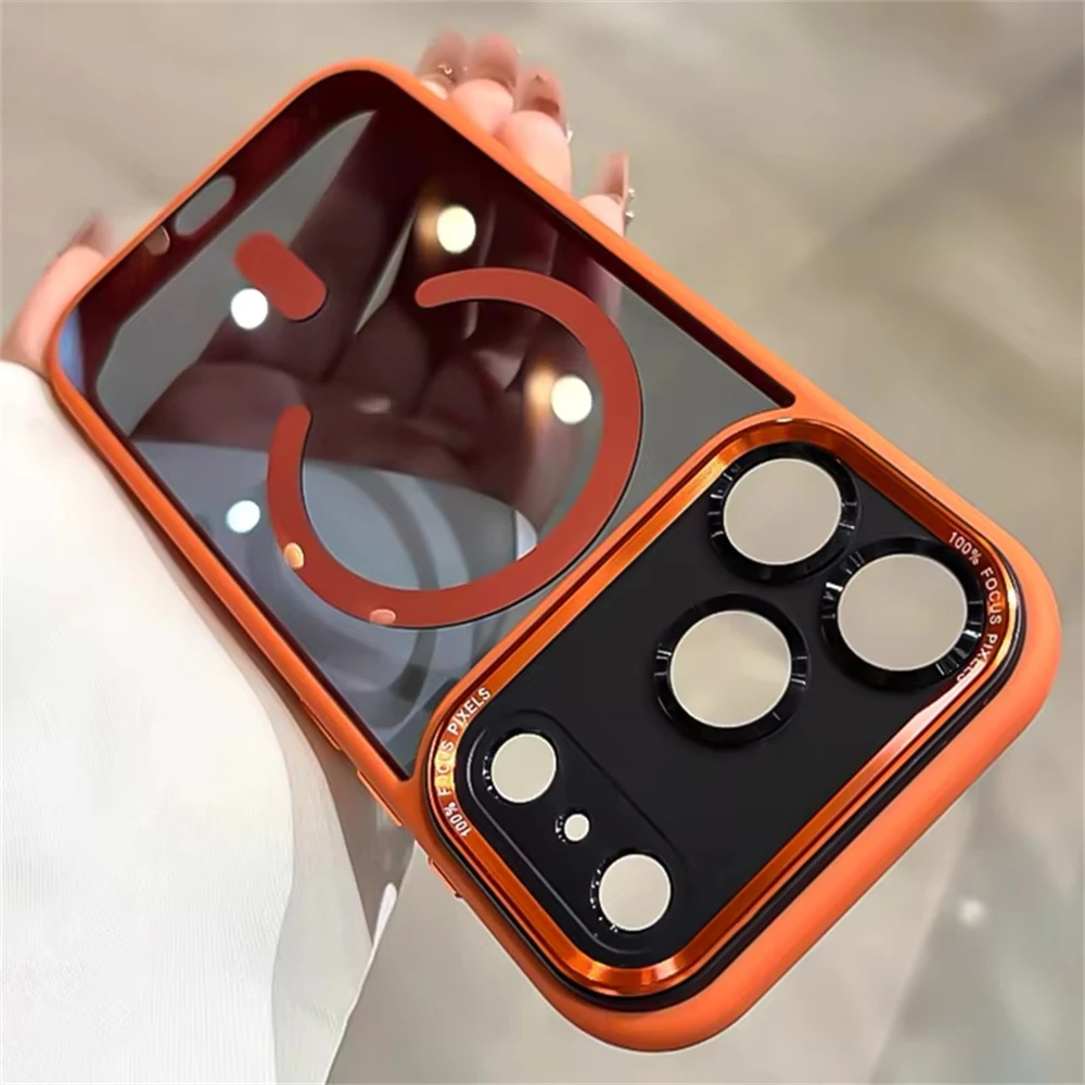 Coques de téléphone antichoc magnétiques en métal translucide pour appareil photo, compatibles MagSafe, pour iPhone 17 16 15 14 Pro Max Air