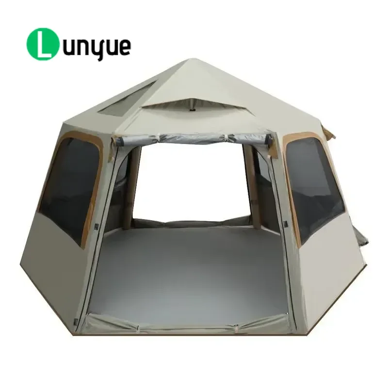 Portable Hexagonal Inflatable Tent Rainproof Sunshade Quick Open No Assembly Needed for 3-5 People All Season Overnight