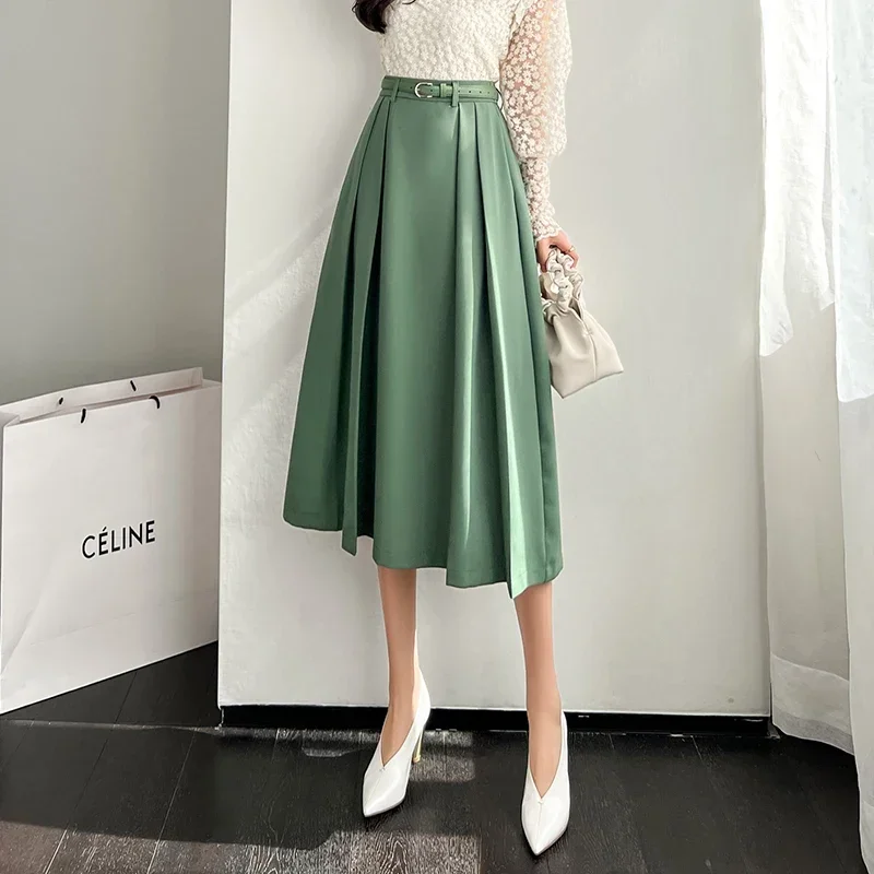 

Ladies Elegant Fashion Large Hem Pleated Long Black Skirt Women Clothes Girls Korean Skirts Chic Casual Faldas Largas PAK3726