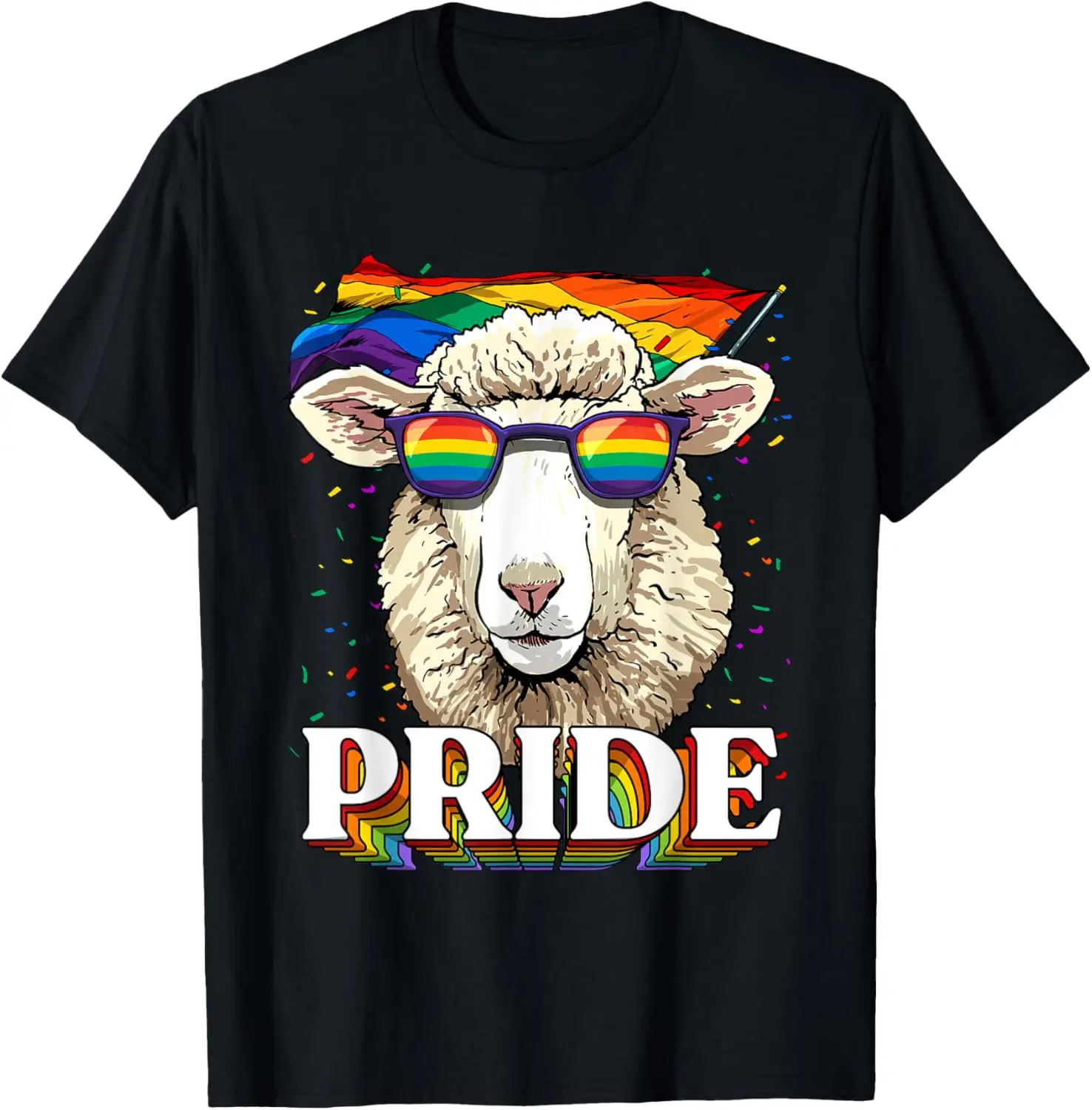 

Rainbow Sheep Pride T-Shirt LGBTQ Flag Cool Animal Graphic Tee Casual Cotton Short Sleeve