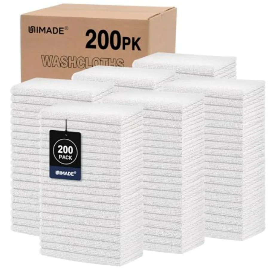 

Washcloths Bulk - 200 Pack - Face Towels 12" x 12" Highly Soft Wash Cloths and Hand Towels Fast Drying Multi-Purpose Microfiber