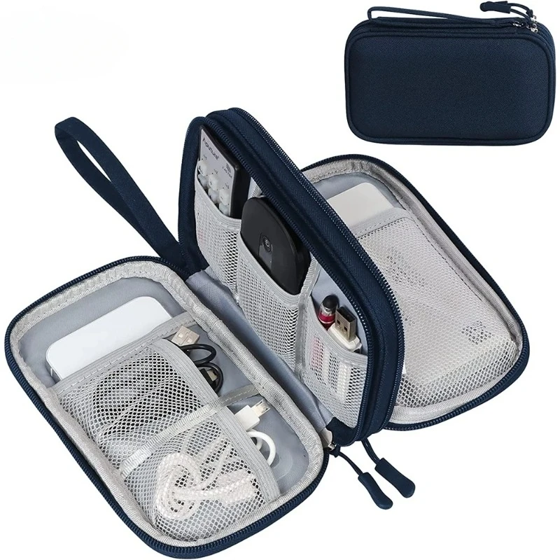 Organizador de viaje, organizador de accesorios electrónicos, almacenamiento portátil impermeable de doble capa para Cable, Banco de energía de disco duro