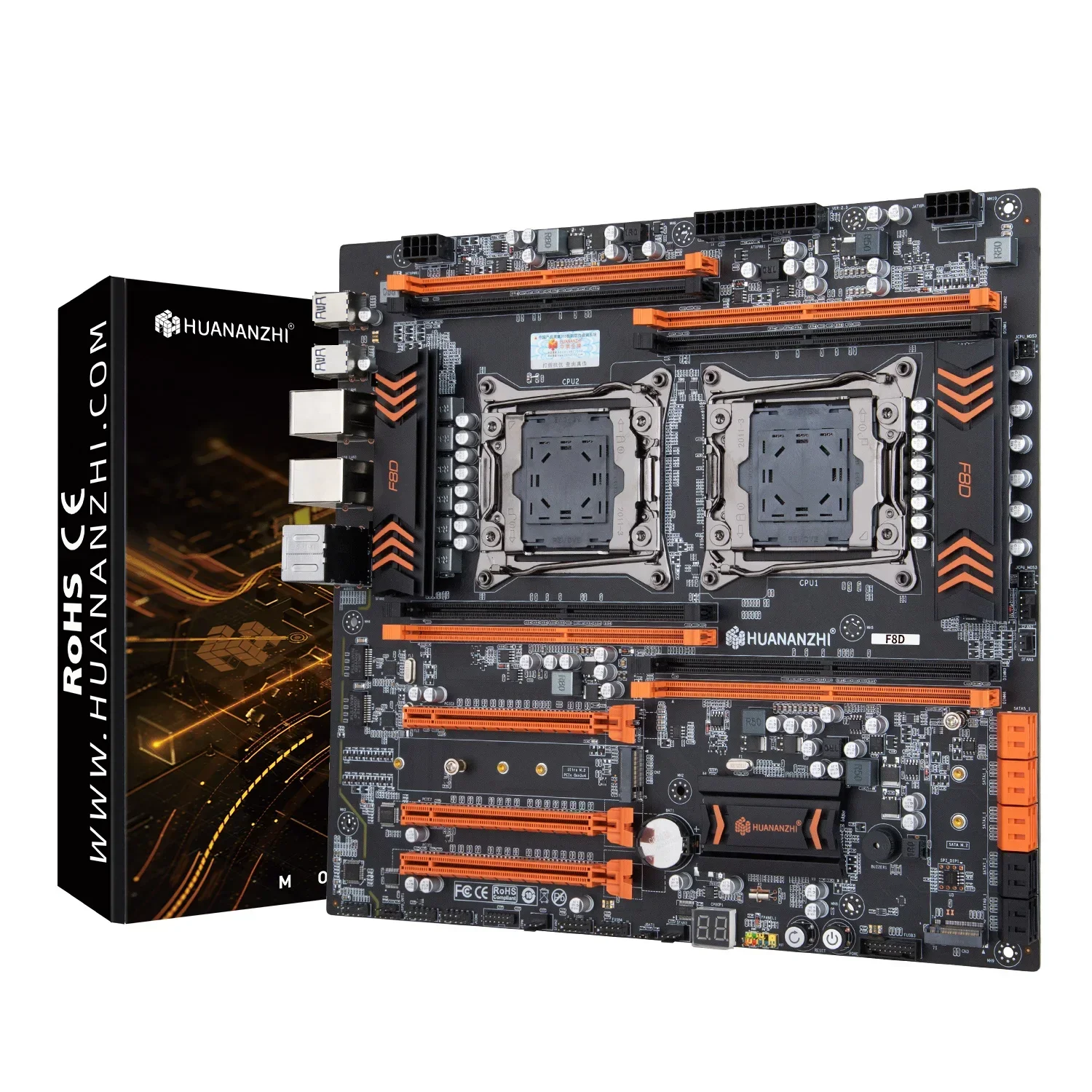 HUANANZHI X99 F8D LGA 2011-3 XEON X99 Motherboard Dual CPU support LGA 2011-3 E5 V3 V4 DDR4 RECC 256GB M.2 NVME NGFF