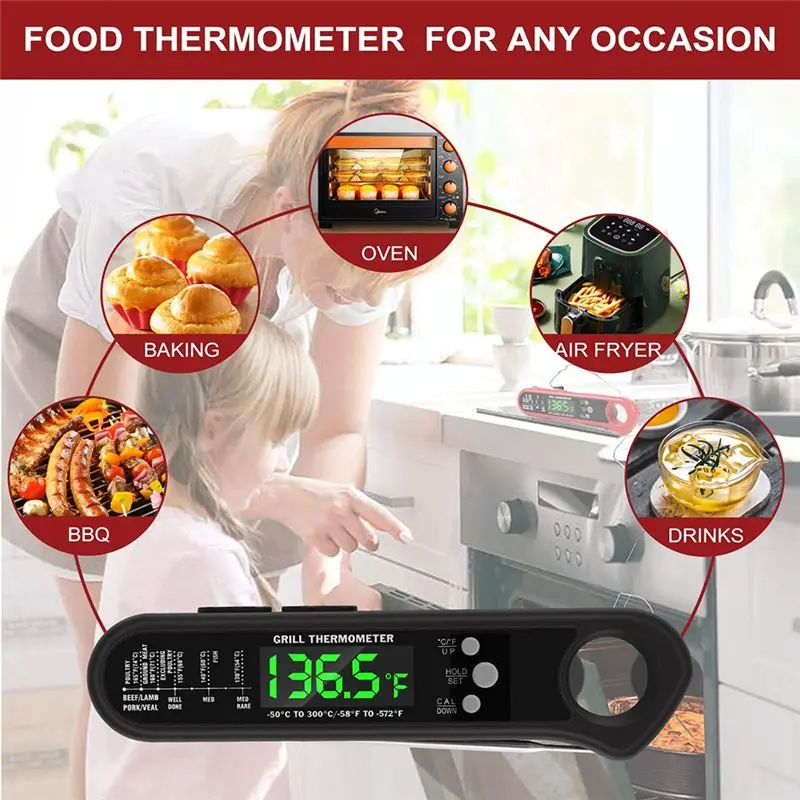 【Measuring】 Digital Meat Thermometer, Instant Read Food Thermometer with 2 Detachable Wired Probe,Calibration, Alarm Function