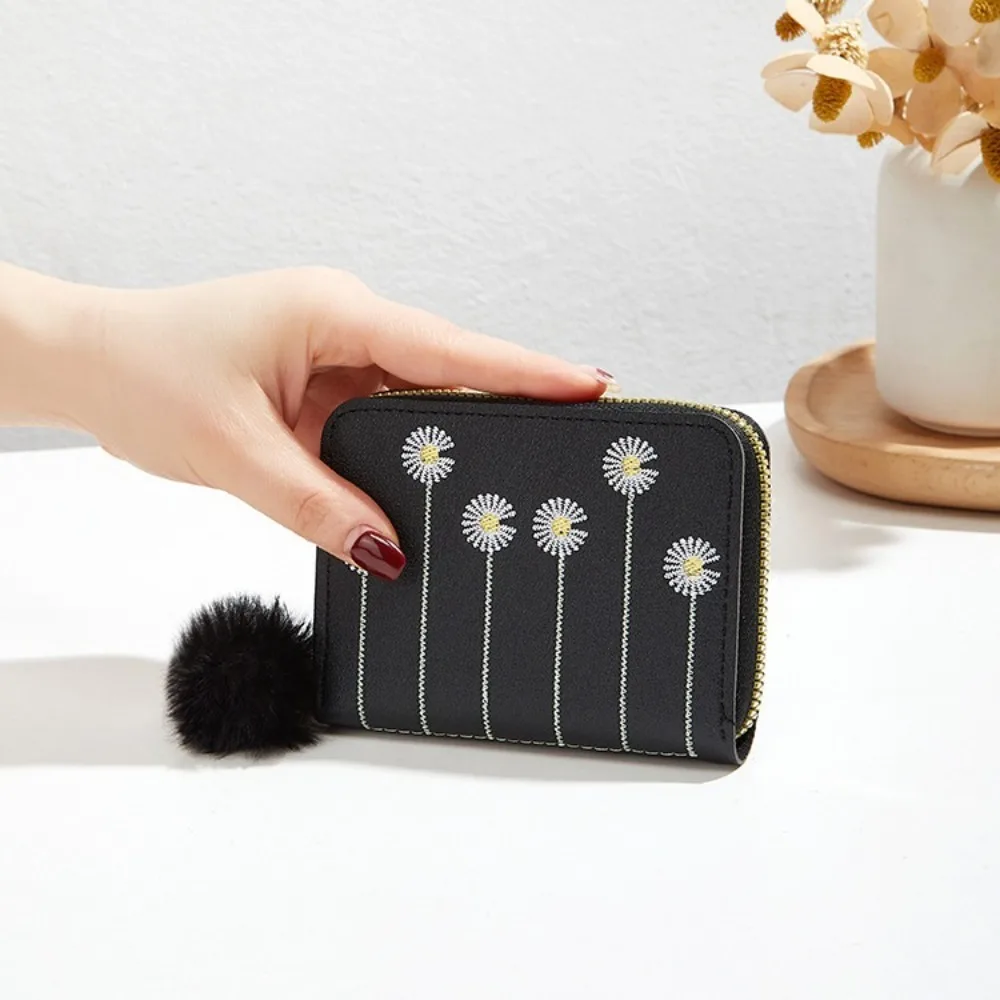 PU Leather Short Wallet New Zipper Plush Ball Coin Purse Mini Women Wallets Ladies image 3