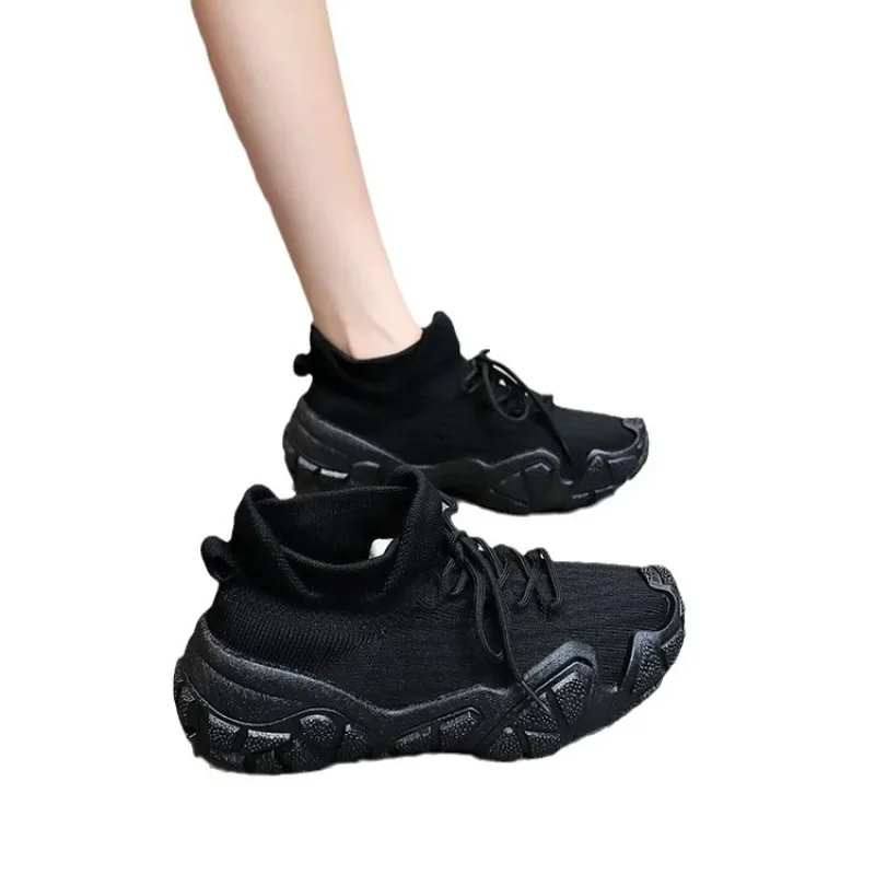 Spring and Autumn Lace-Up Women's Vulcanized Shoes Fashionable Breathable Sports Shoes Women's Tennis Shoes Non-Slip Thick Soles