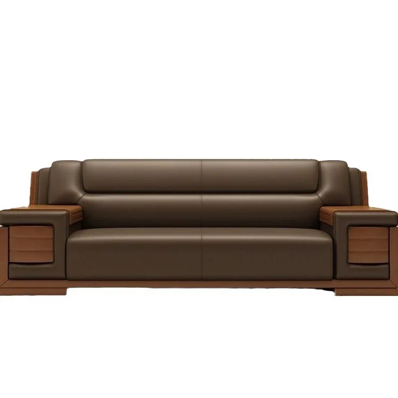 

Office sofa simple boss manager business negotiation living room leather three-person coffee table