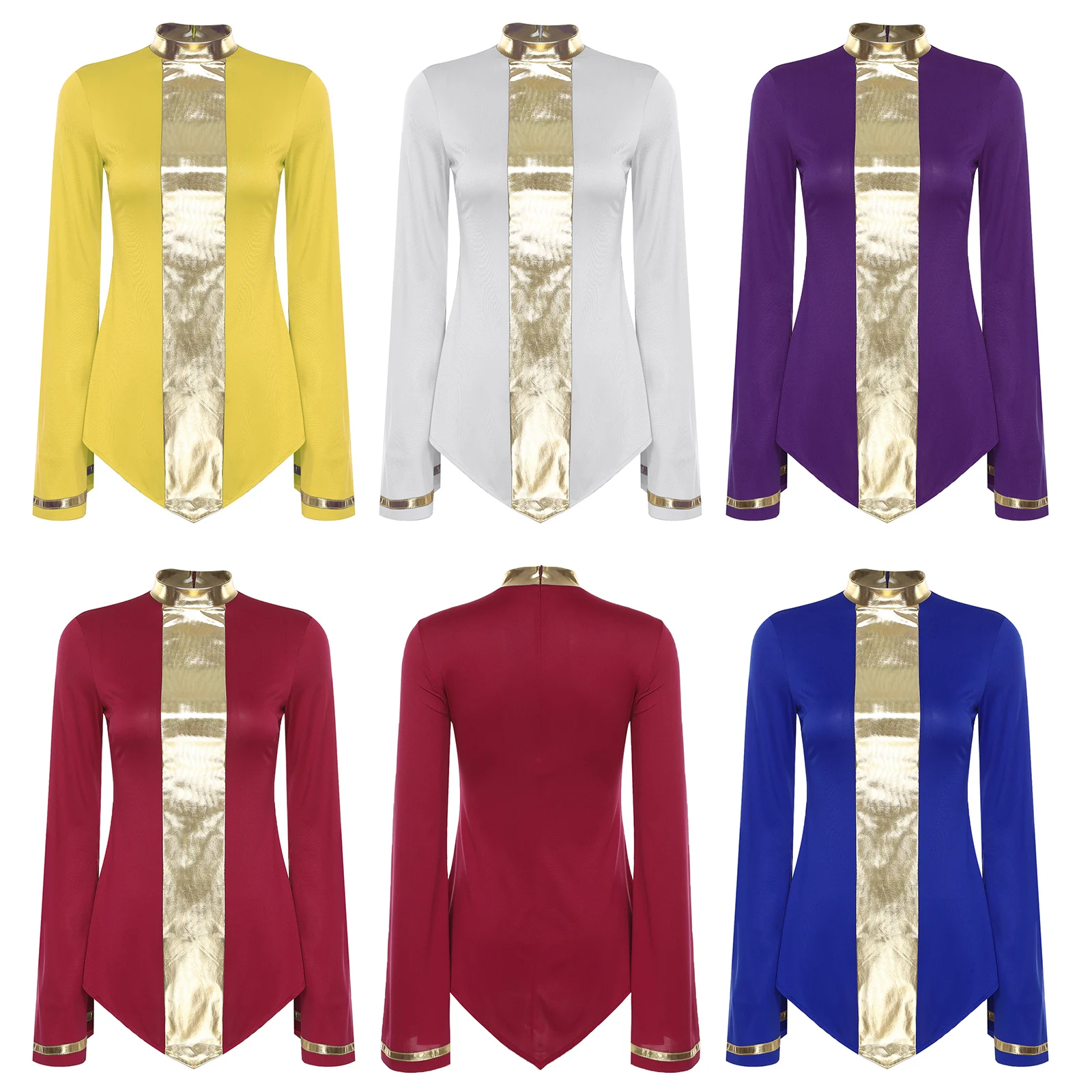 

Adult Women Lyrical Liturgical Praise Dance Top Costume Flared Long Sleeve Shirt Blouse Worship Church Choir Performance Costume