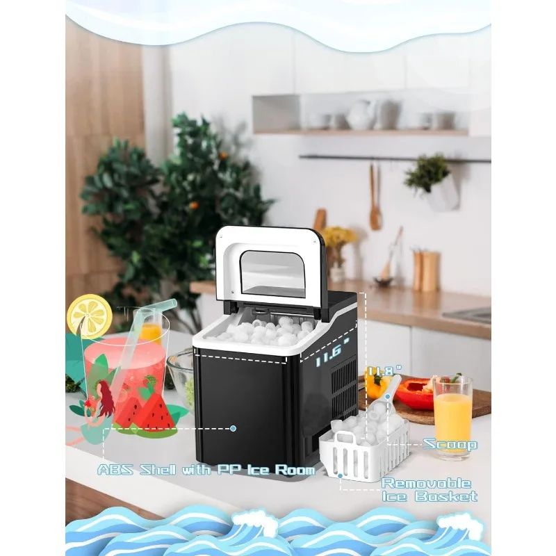 ARLIME Portable Ice Maker Machine for Countertop, Bullet Cubes Ready in 8 Mins, 26LBS/24H, Electric Ice Maker with Scoop (Black)