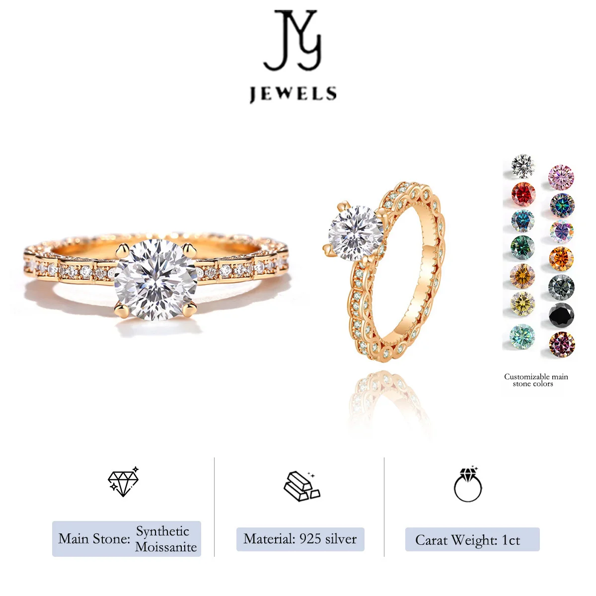 【JYJZZ198】Synthetic Moissanite S925 Silver Ring on Running Princess 1 CT Stylish and atmospheric crafted ring, fashionable high