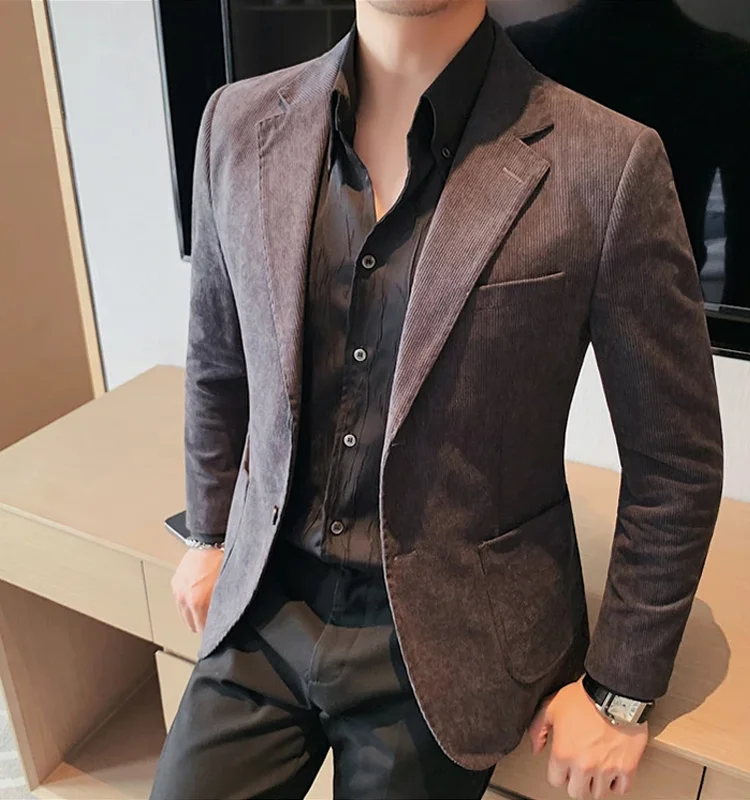 

High Quality Men's Jacket Suit Blazer Fashion Casual Slim Fit Suit Blazers Autumn/Winter Corduroy Men's Business Coat 2025 New