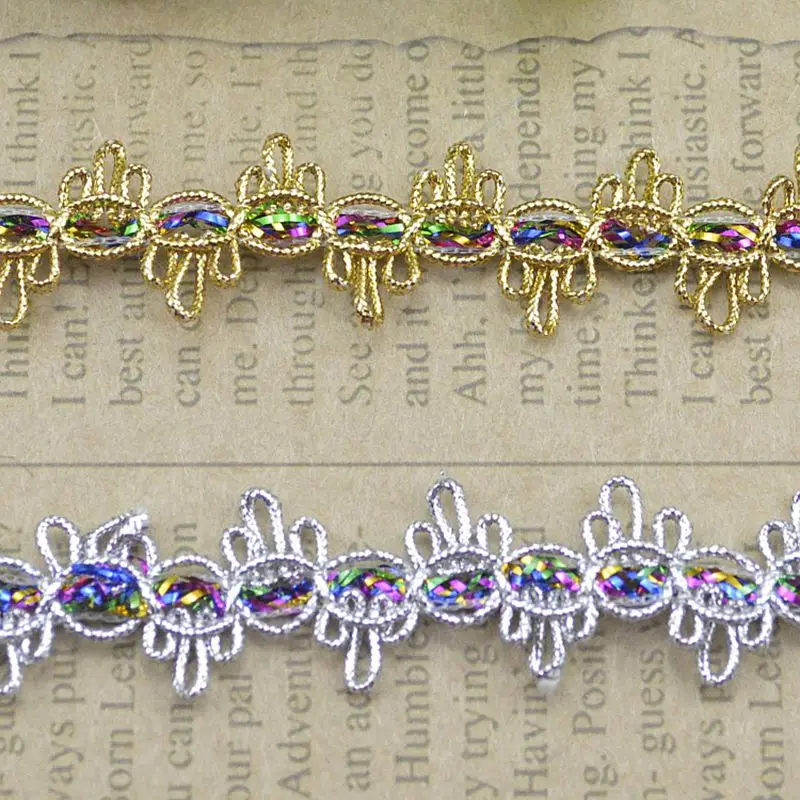 5 meter/196,85 inch per pak nieuwe kledingaccessoires kant damesjurk intimi prachtige feesthoofddeksels met tandrand golvend gouddraad kant