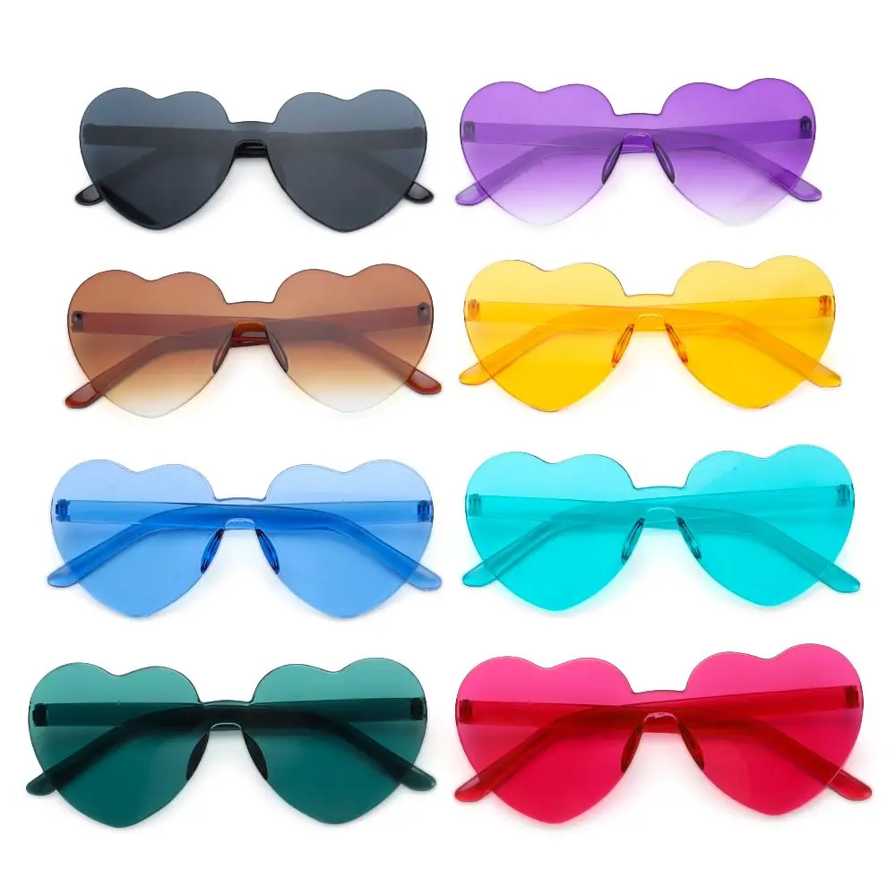 Party Favor Eyewear Candy Color Trendy Heart Sunglasses Heart Glasses Rimless Sunglasses for Women