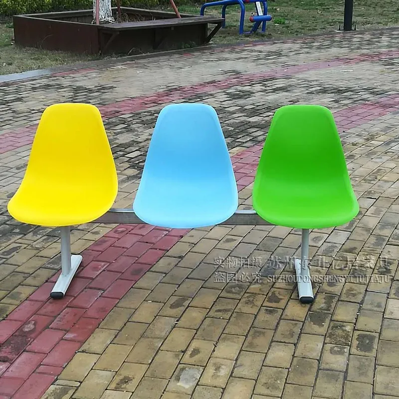 Plastic row waiting station hospital bench public row powder three-person photography chair