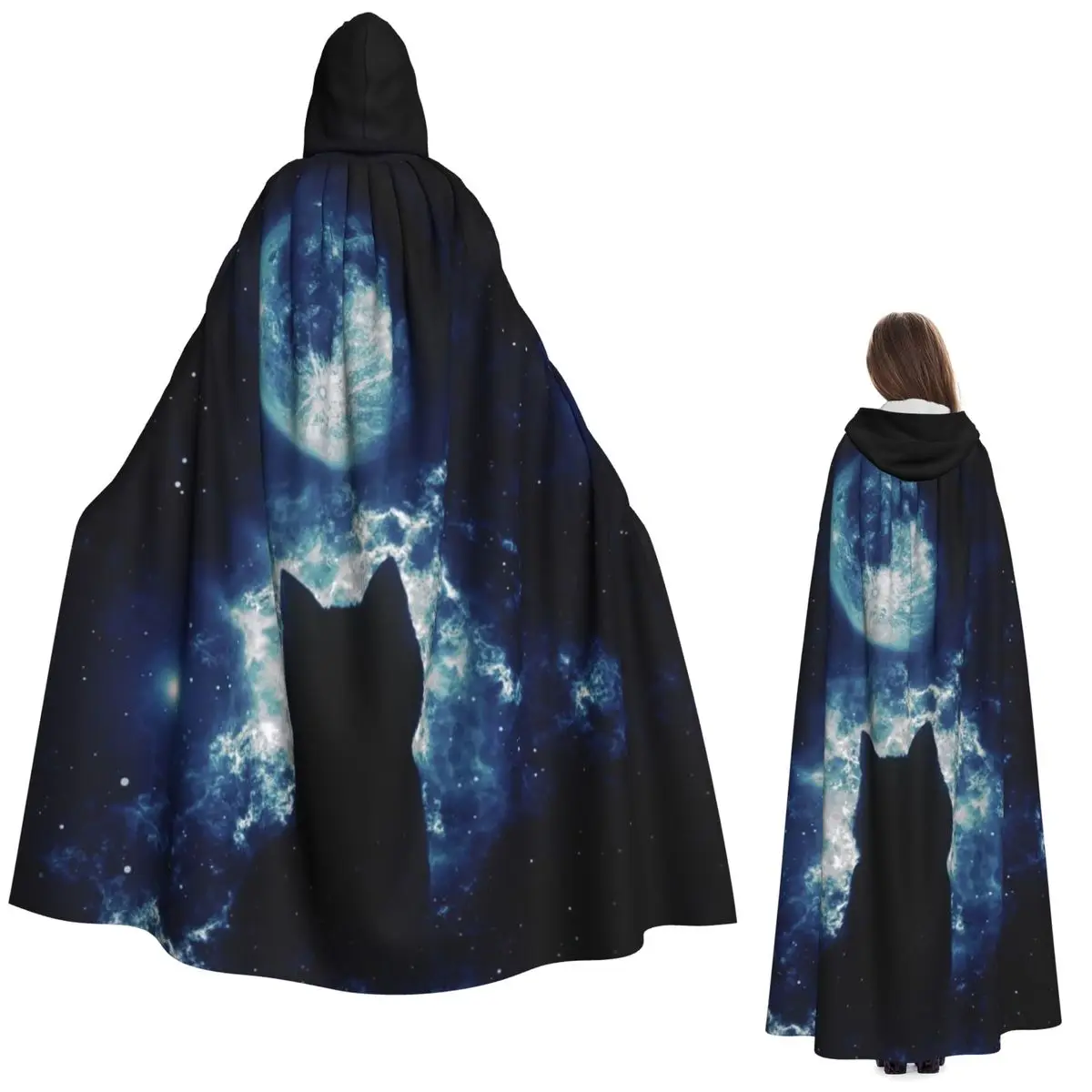 

Moon Eyes Cat Long Hooded Cloak Witch Medieval Costume Cosplay Cape HalloweenParty Adult Unisex