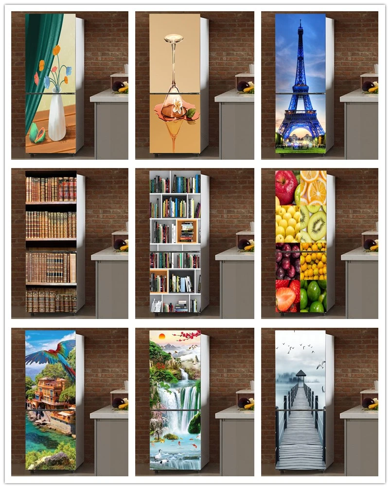 

Custom Fridge Sticker Art Landscape fruit refrigerator Door Covers Kitchen Wallpaper Accessories Modern Wall Hanging