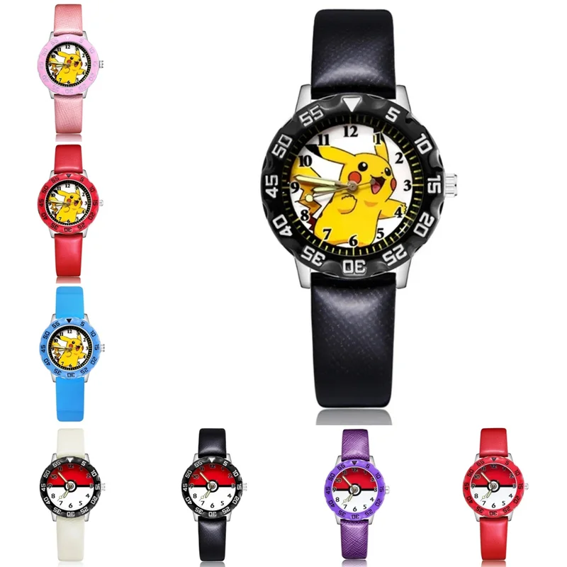 Anime Pokemon Pikachu Children Watch Quartz Leather Wrist Watches Clcok Men Women Watches Wristband Figure Toy Christmas Gifts